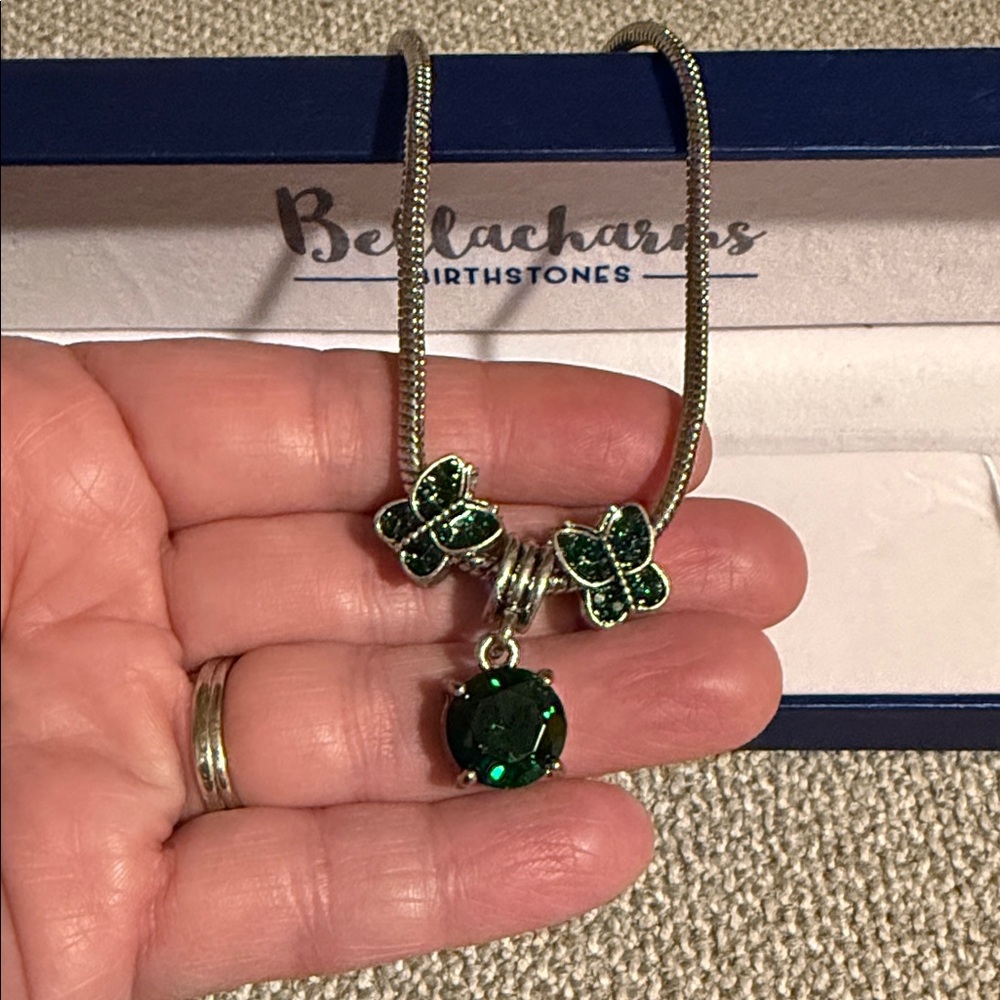 Butterfly Pendant Green Emerald color Necklace